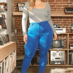 Vibrant Plus Size Royal Blue High Rise Skinny Jeans