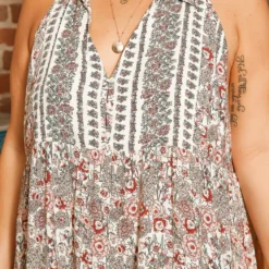 Asoph Plus Size Antique Floral Print Collar Tank Dress -Radiant Drape Sales 2016053 128 4