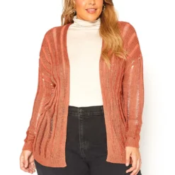 Asoph Plus Size Distressed Open Front Cardigan