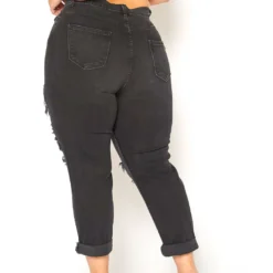Vibrant Plus Size Distressed Raw Hem Mom Jeans -Radiant Drape Sales 2016129 001 4