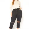 Vibrant Plus Size Ripped Knee High Rise Mom Jean