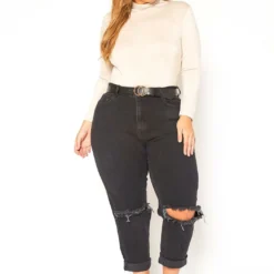 Vibrant Plus Size Ripped Knee High Rise Mom Jean -Radiant Drape Sales 2016130 001 2