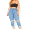 Vibrant Plus Size Ripped Knee High Rise Mom Jean