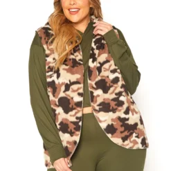 Asoph Plus Size Cozy Camo Hooded Vest