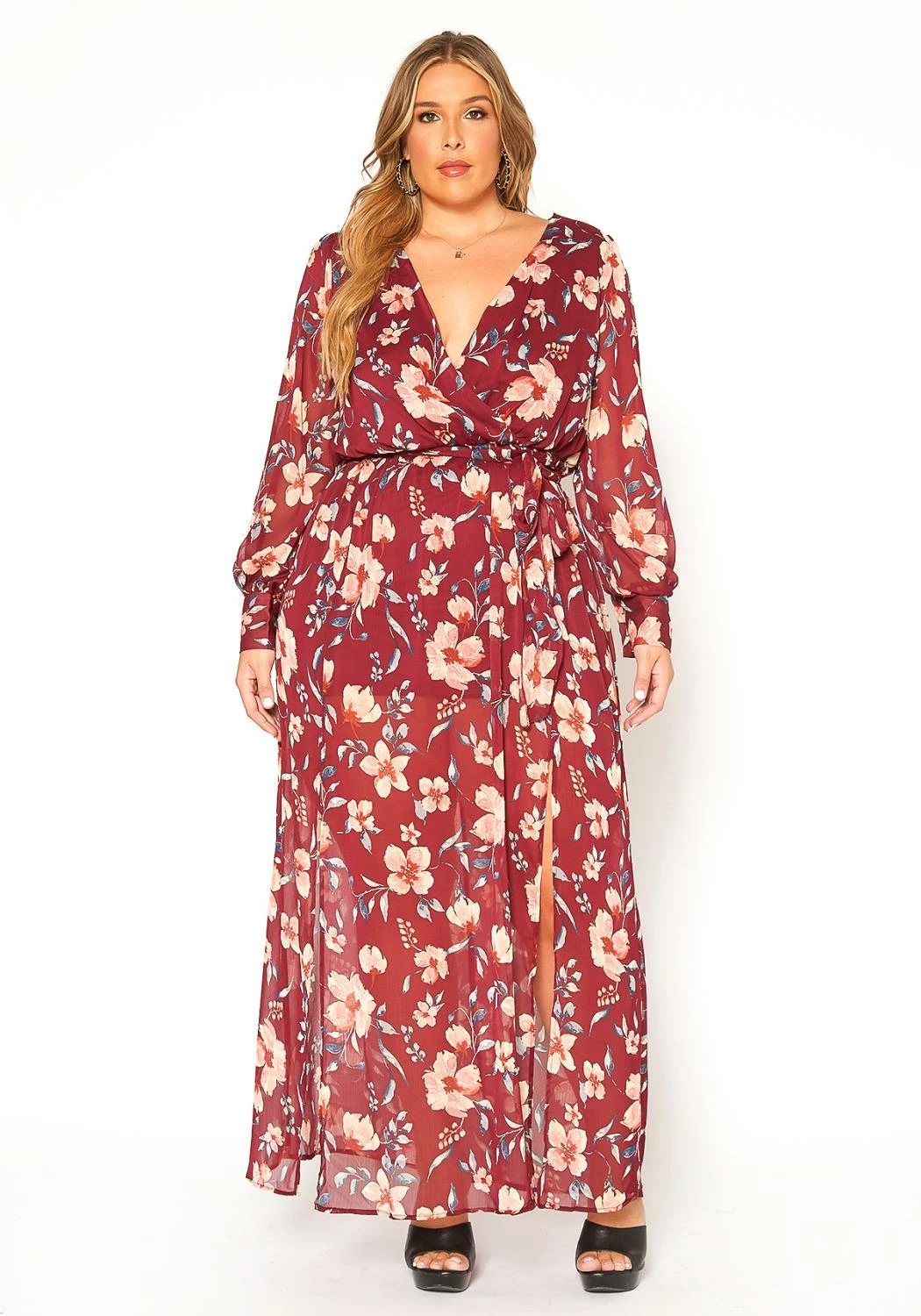 Asoph Plus Size Floral Print Chiffon Maxi Dress 6 Asoph Plus Size Floral Print Chiffon Maxi Dress - Image 6