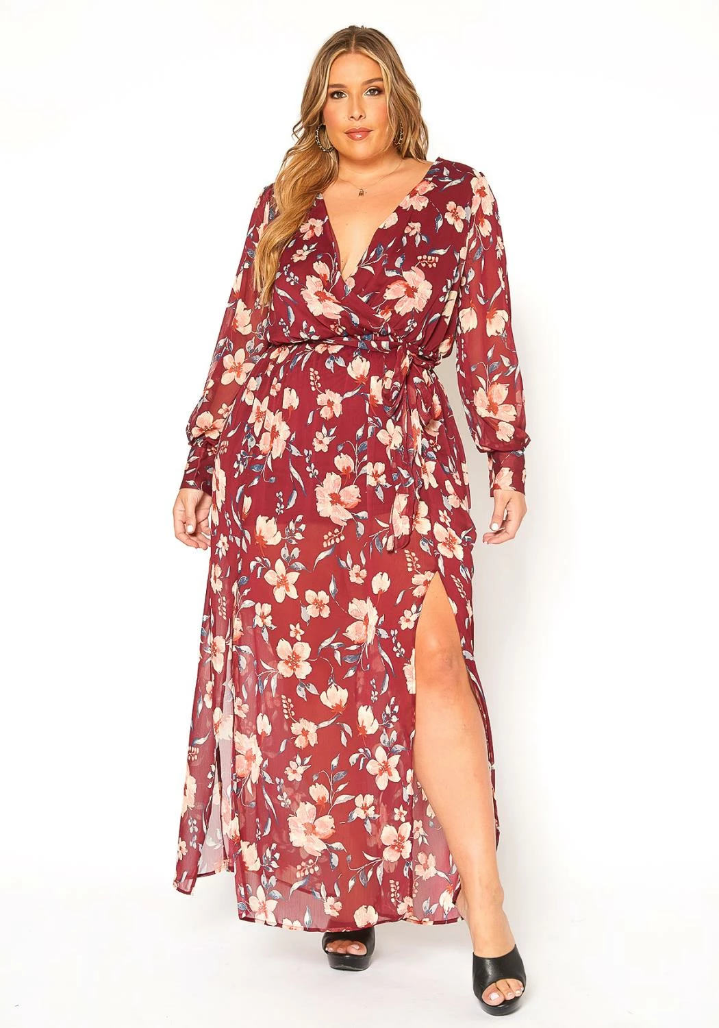Asoph Plus Size Floral Print Chiffon Maxi Dress 3 Asoph Plus Size Floral Print Chiffon Maxi Dress - Image 3