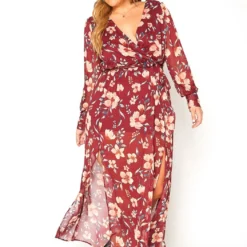 Asoph Plus Size Floral Print Chiffon Maxi Dress