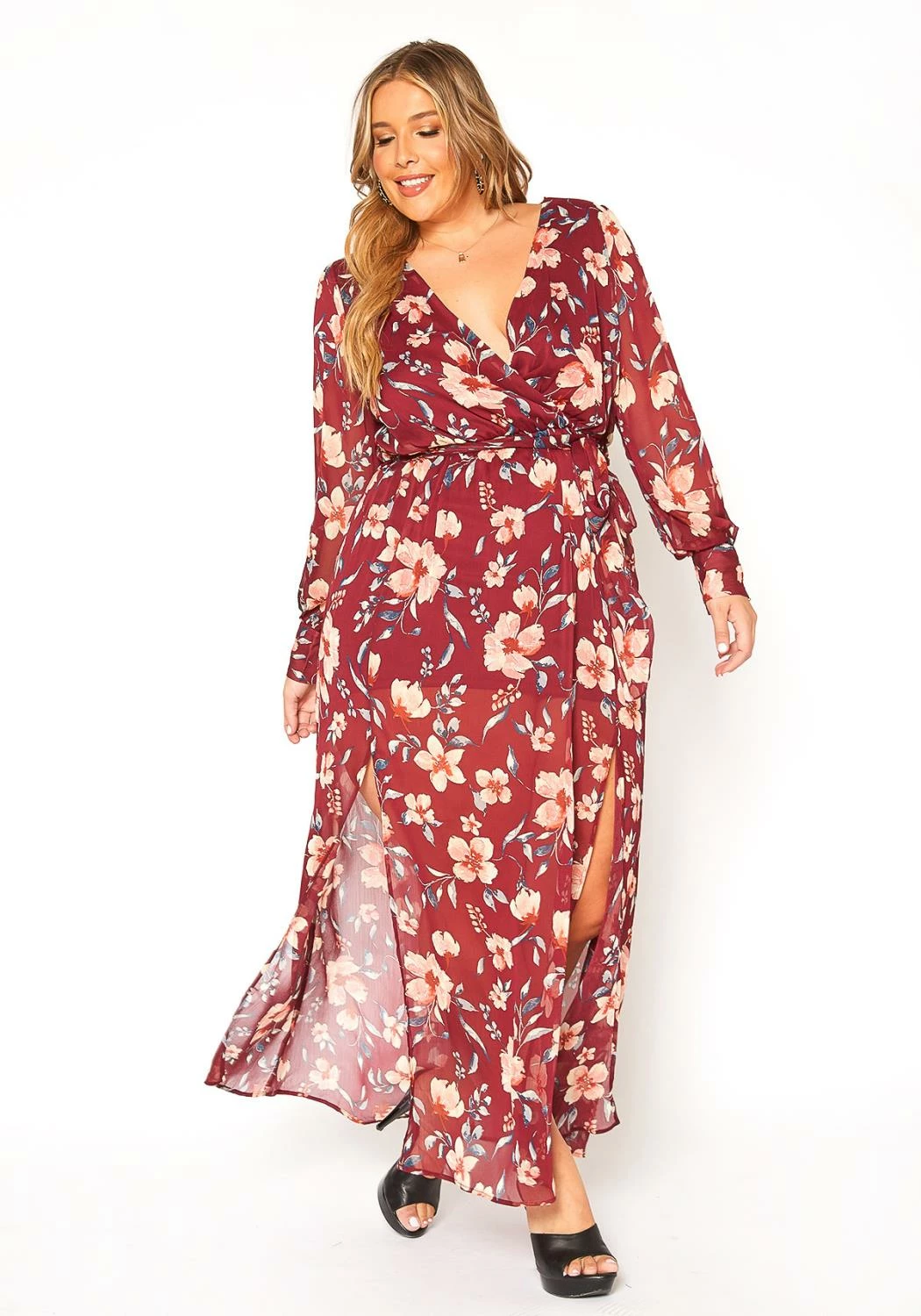 Asoph Plus Size Floral Print Chiffon Maxi Dress 1 Asoph Plus Size Floral Print Chiffon Maxi Dress