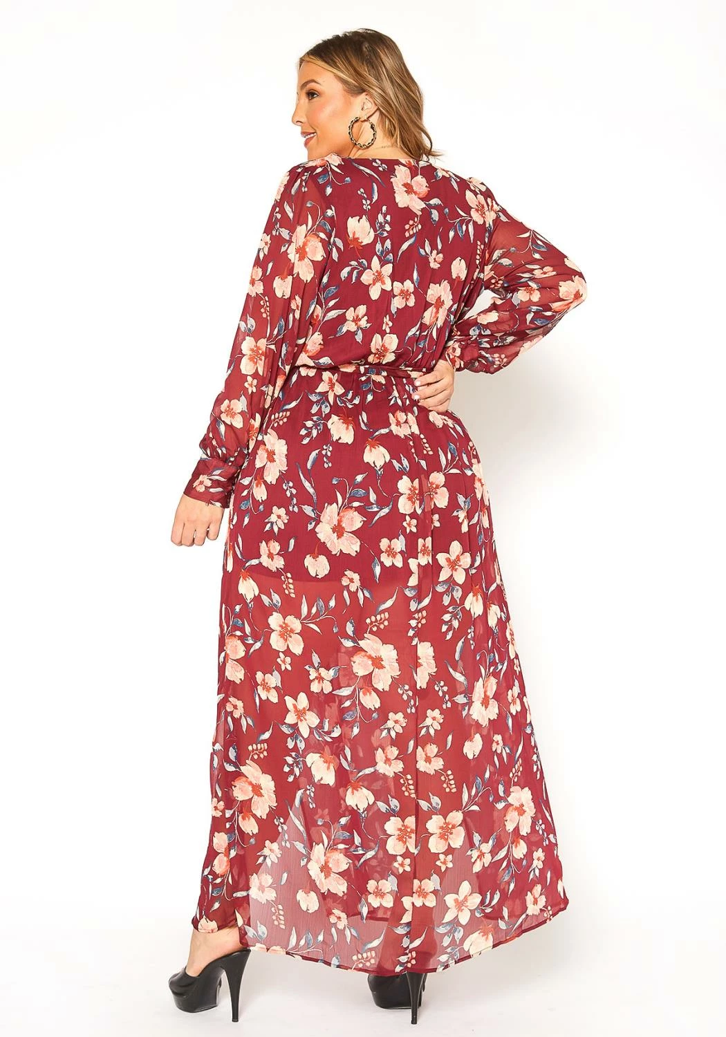 Asoph Plus Size Floral Print Chiffon Maxi Dress 4 Asoph Plus Size Floral Print Chiffon Maxi Dress - Image 4