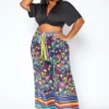 Asoph Plus Size Floral Print Straight Fit Pants
