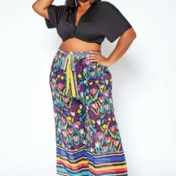 Asoph Plus Size Floral Print Straight Fit Pants