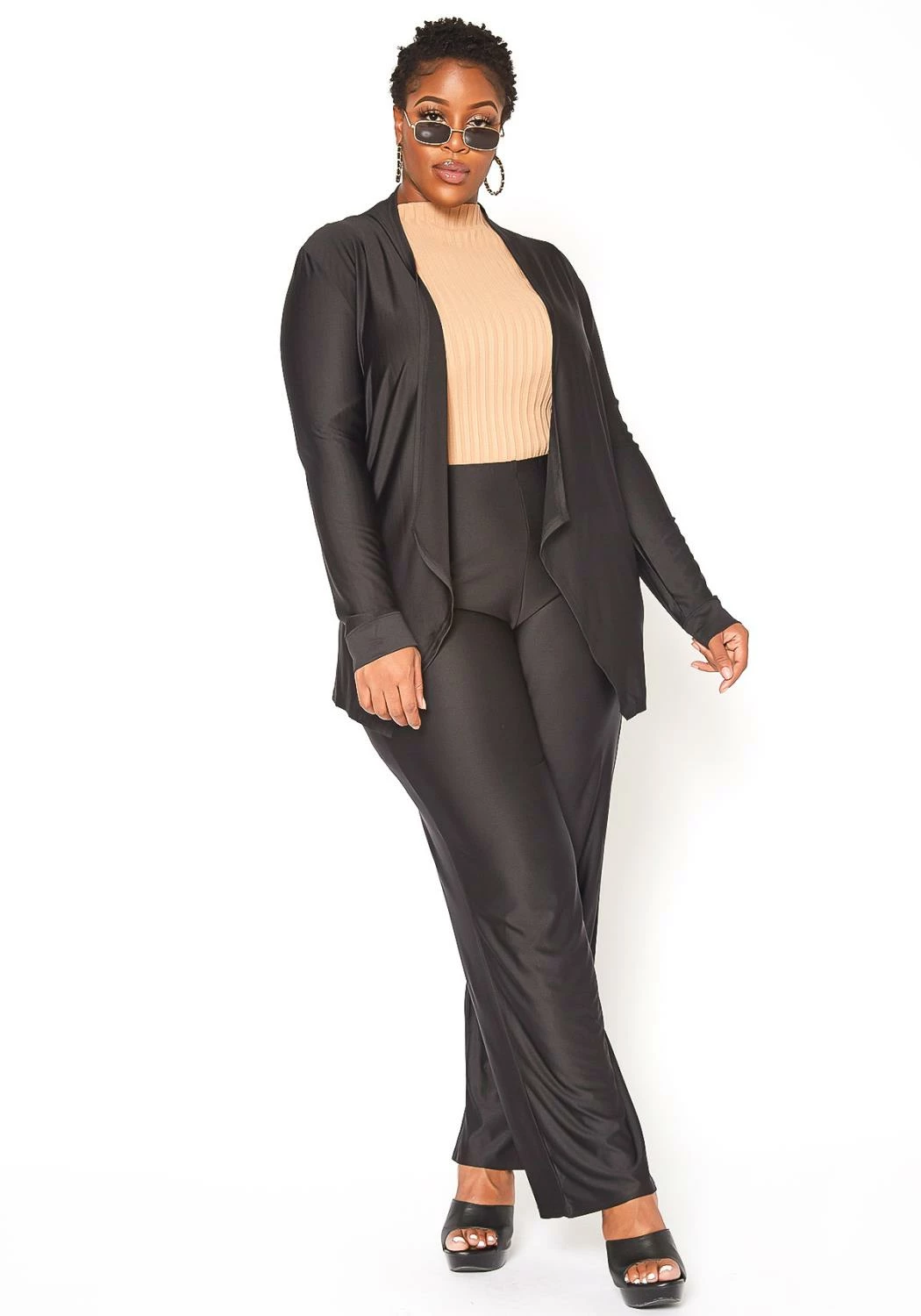 Asoph Plus Size Open Front Cardigan & Straight Pants Set 8 Asoph Plus Size Open Front Cardigan & Straight Pants Set - Image 8