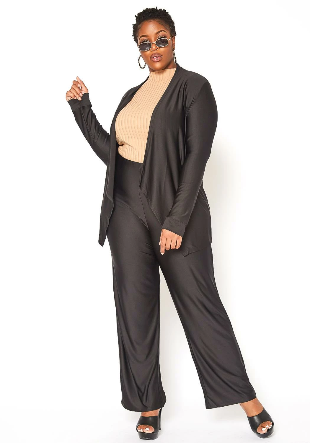 Asoph Plus Size Open Front Cardigan & Straight Pants Set 2 Asoph Plus Size Open Front Cardigan & Straight Pants Set - Image 2