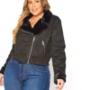 Asoph Plus Size Chic Faux Fur Lined Suede Moto Jacket