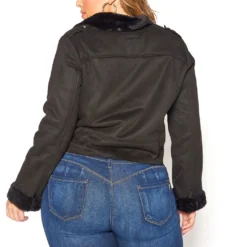Asoph Plus Size Chic Faux Fur Lined Suede Moto Jacket -Radiant Drape Sales 2016404 001 3