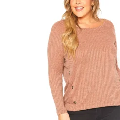 Asoph Plus Size Ribbed Knit Button Front Sweater