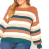 Asoph Plus Size Fuzzy Multi Stripe Sweater