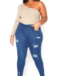 Asoph Plus Size Minimal Distressed Blue Wash Jeggings -Radiant Drape Sales 2016492 379 1