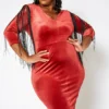 Asoph Plus Size Tassel Fringe Velvet Bodycon Mini Dress