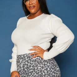 Asoph Plus Size Ribbed Knit Puffy Long Sleeve Top -Radiant Drape Sales 2016588 002 2