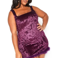 Asoph Plus Size Crushin Velvet Fuzzy Trim Mini Cami Dress -Radiant Drape Sales 2016603 145 1