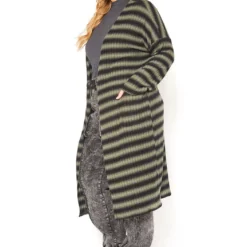 Asoph Plus Size Olive Striped Open Front Longline Cardigan -Radiant Drape Sales 2016604 125 2