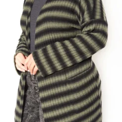 Asoph Plus Size Olive Striped Open Front Longline Cardigan -Radiant Drape Sales 2016604 125 4