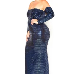Asoph Plus Size Blue Metallic Off Shoulder Maxi Dress -Radiant Drape Sales 2016614 117 3