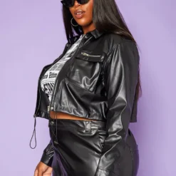 Plus Size Cropped PU Leather Jacket -Radiant Drape Sales 2016639 001 3