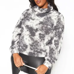 Asoph Plus Size Tie Dye Fade Thermo Knit Turtle Neck Sweater