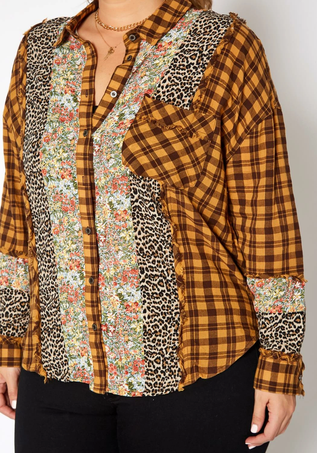 Asoph Plus Size Vintage Mood Print Button Up Collar Shirt 4 Asoph Plus Size Vintage Mood Print Button Up Collar Shirt - Image 4