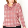 Asoph Plus Size Plaid Funnel Neck Sweater