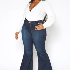 Vibrant Plus Size Bum Loving Bell Bottom Denim Jean