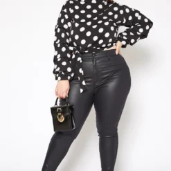 Vibrant Plus Size Girls Night Out PU Leather Skinny Jeans