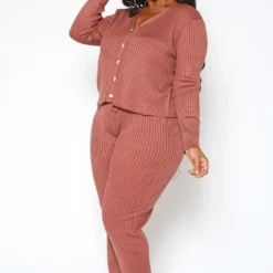 Asoph Plus Size Ribbed Knit Button Hem Long Sleeve Top -Radiant Drape Sales 2016861 186 0