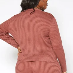 Asoph Plus Size Ribbed Knit Button Hem Long Sleeve Top -Radiant Drape Sales 2016861 186 3