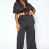 Asoph Plus Size Tie Front Crop Top & Flare Pants Set