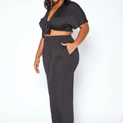 Asoph Plus Size Tie Front Crop Top & Flare Pants Set -Radiant Drape Sales 2016973 001 2