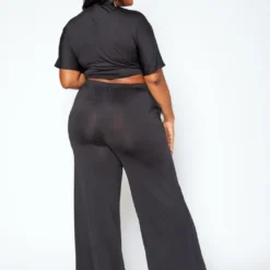 Asoph Plus Size Tie Front Crop Top & Flare Pants Set -Radiant Drape Sales 2016973 001 3