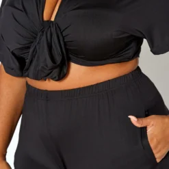 Asoph Plus Size Tie Front Crop Top & Flare Pants Set -Radiant Drape Sales 2016973 001 4