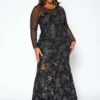 Asoph Plus Size Elegant Patterned Lace Mermaid Hem Gown
