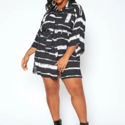 Asoph Plus Size Abstract Striped Button Front Mini Dress -Radiant Drape Sales 2017008 001 0