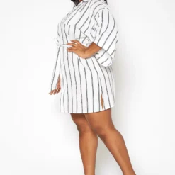 Asoph Plus Size Pin Striped Button Front Mini Dress -Radiant Drape Sales 2017009 002 1