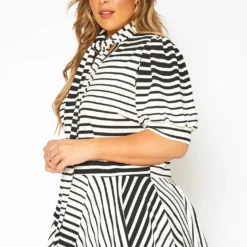 Asoph Plus Size Puff Shoulder Sleeve Striped Peplum Blouse -Radiant Drape Sales 2017082 172 1