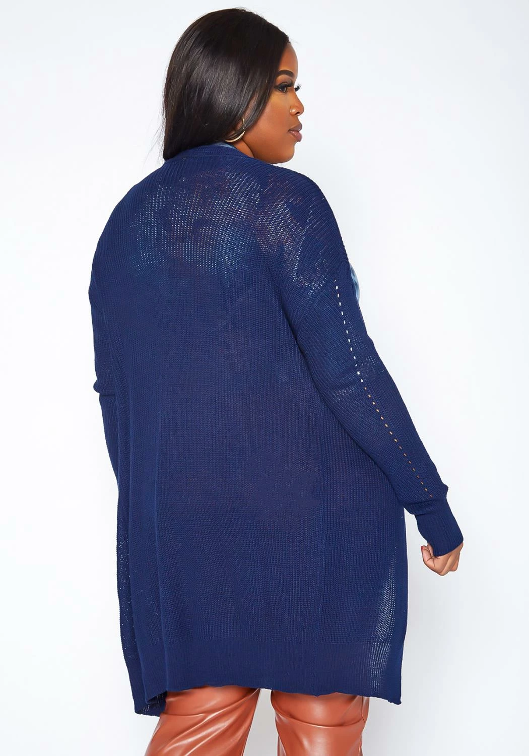 Asoph Plus Size Waffle Knit Open Front Long Cardigan 4 Asoph Plus Size Waffle Knit Open Front Long Cardigan - Image 4