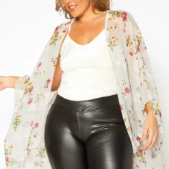 Asoph Plus Size Floral Print Kimono Cardigan