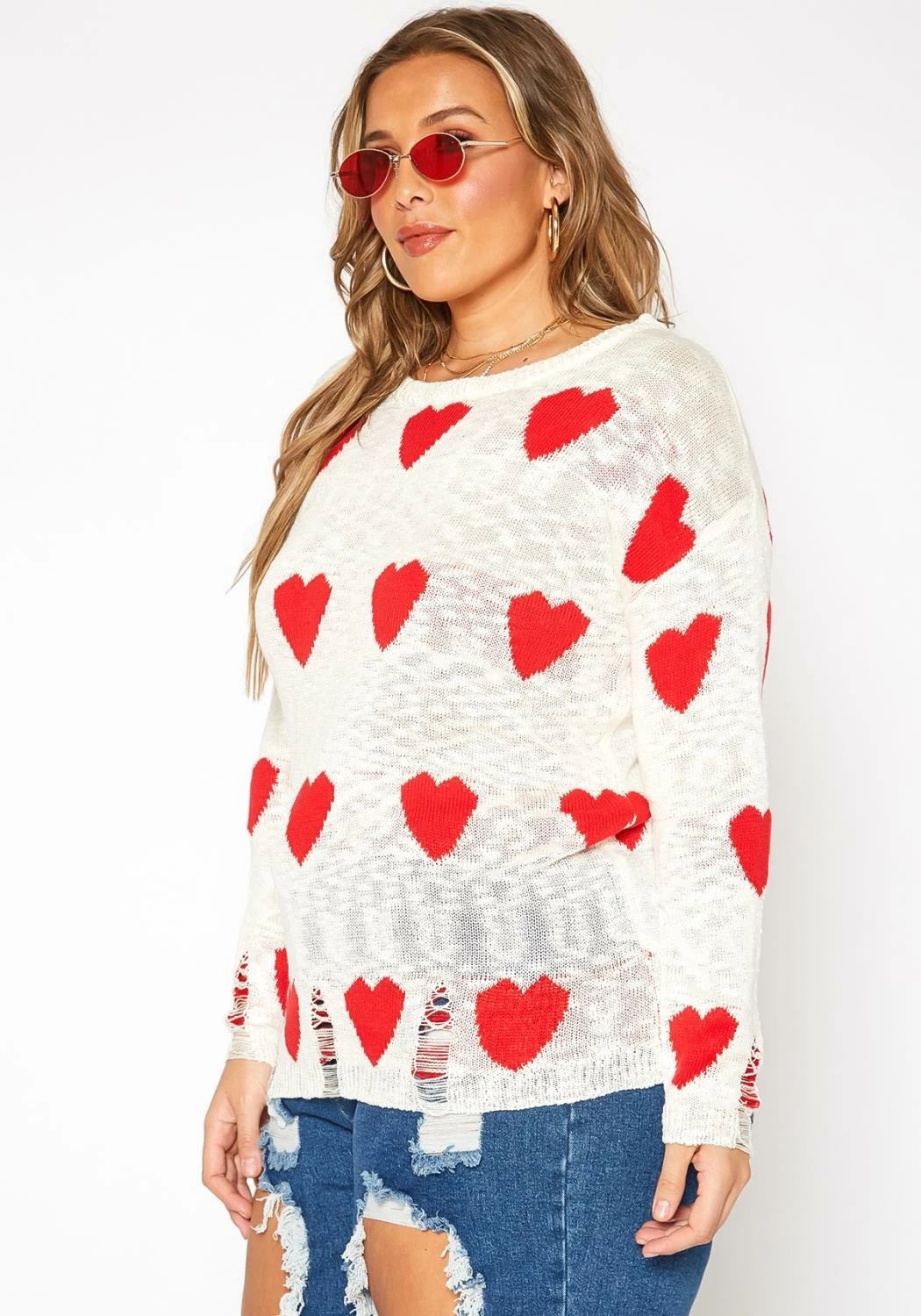 Asoph Plus Size Sweet Hearts Print Knit Sweater 3 Asoph Plus Size Sweet Hearts Print Knit Sweater - Image 3