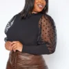 Asoph Plus Size Polka Dot Mesh Puff Sleeve Top