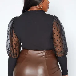 Asoph Plus Size Polka Dot Mesh Puff Sleeve Top 6 Asoph Plus Size Polka Dot Mesh Puff Sleeve Top -Radiant Drape Sales 2017148 001 2