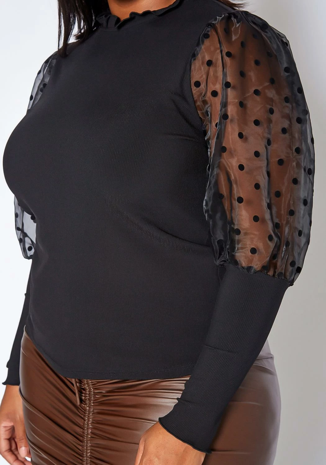 Asoph Plus Size Polka Dot Mesh Puff Sleeve Top 4 Asoph Plus Size Polka Dot Mesh Puff Sleeve Top - Image 4